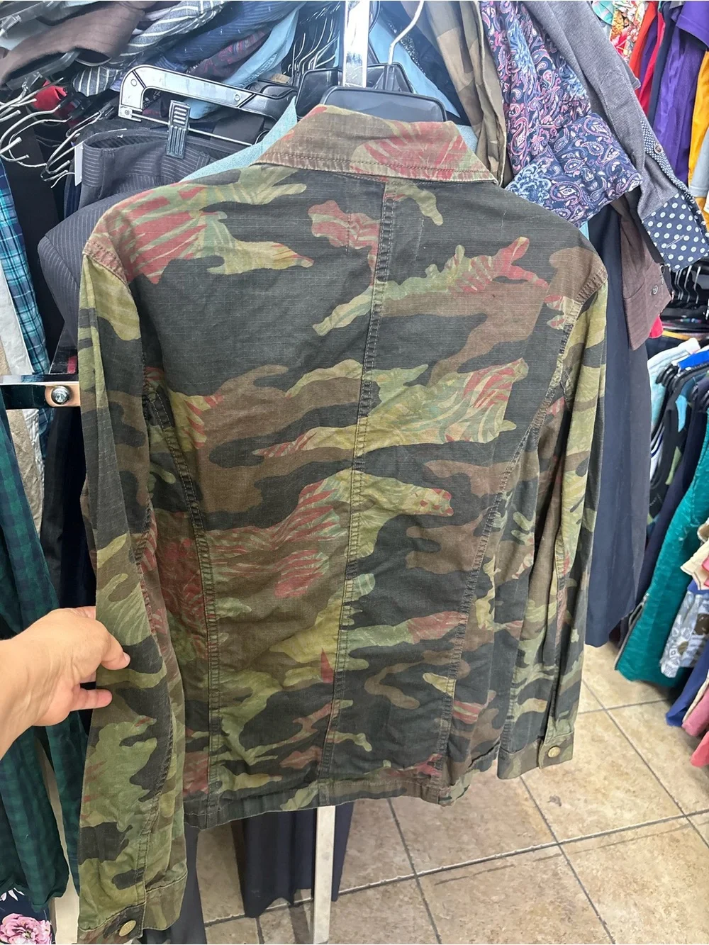 Men's Lightweight Camo Shirt Jacket - Olive Green
